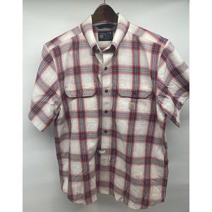 Carhartt Loose Fit Short Sleeve‎ Button Down Shirt Pockets Mens’s Red Plaid EUC